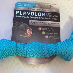Playology Silver Crinkle Dental Rope Medium Dog Toy Chew Senior Dogs up to 50lb